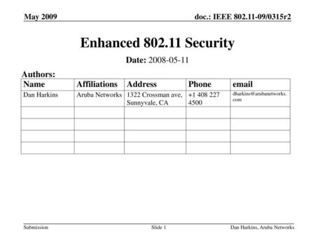 Enhanced Security Date: Authors: May 2009 May 2009