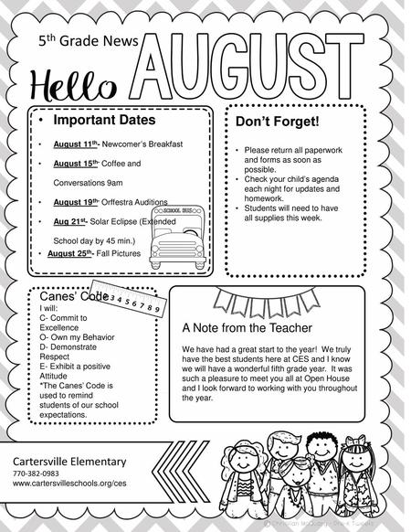 5th Grade News Important Dates Don’t Forget! Canes’ Code