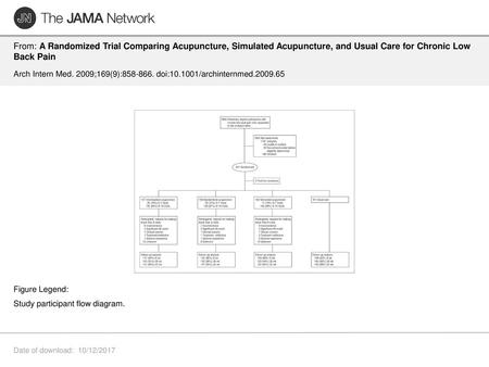 From: A Randomized Trial Comparing Acupuncture, Simulated Acupuncture, and Usual Care for Chronic Low Back Pain Arch Intern Med. 2009;169(9):858-866. doi:10.1001/archinternmed.2009.65.