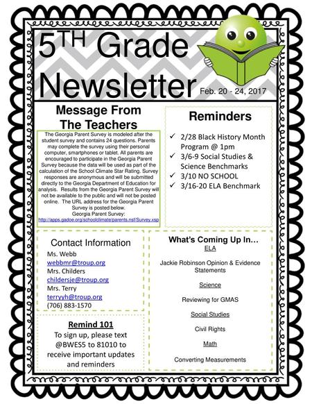 5TH Grade Newsletter Message From Reminders The Teachers