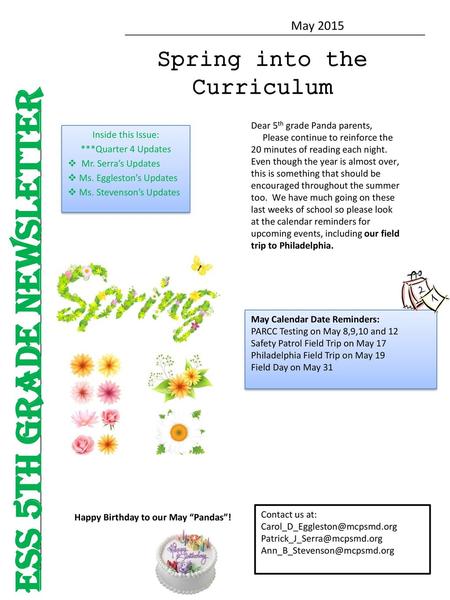 ESS 5TH GRADE NEWSLETTER