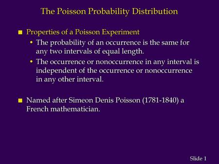 The Poisson Probability Distribution