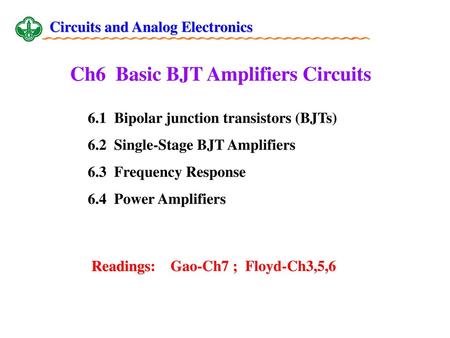 Ch6 Basic BJT Amplifiers Circuits