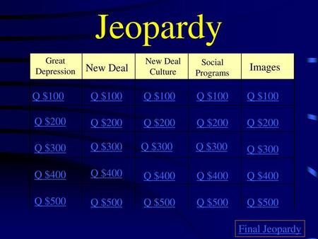 Jeopardy New Deal Images Q $100 Q $100 Q $100 Q $100 Q $100 Q $200