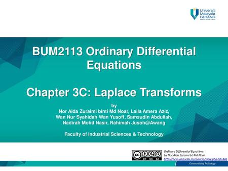 BUM2113 Ordinary Differential Equations Chapter 3C: Laplace Transforms