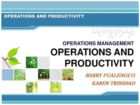 OPERATIONS MANAGEMENT OPERATIONS AND PRODUCTIVITY