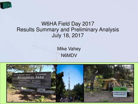 W6HA Field Day Results Summary and Preliminary Analysis July 18, 2017