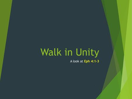 Walk in Unity A look at Eph 4:1-3.