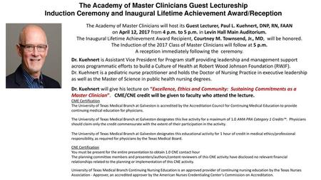 The Academy of Master Clinicians Guest Lectureship