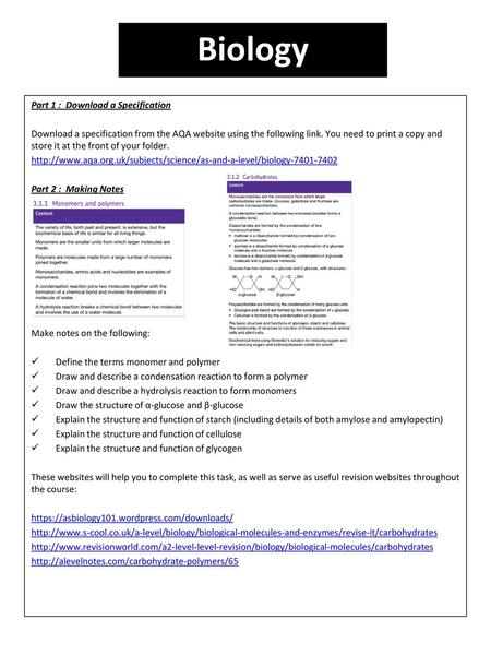 Biology Part 1 : Download a Specification