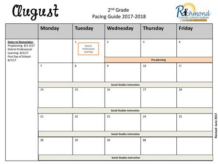 2nd Grade Pacing Guide Monday Tuesday Wednesday Thursday