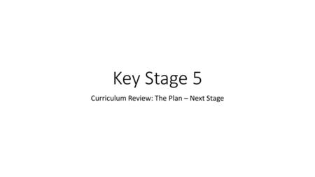 Curriculum Review: The Plan – Next Stage