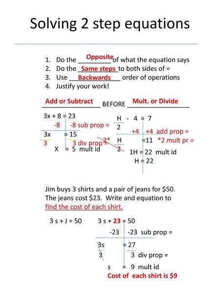 Solving 2 step equations