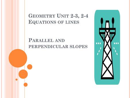 Slope Intercept form. Geometry Unit 2-3, 2-4 Equations of lines Parallel and perpendicular slopes.