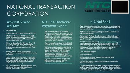 NATIONAL TRANSACTION CORPORATION