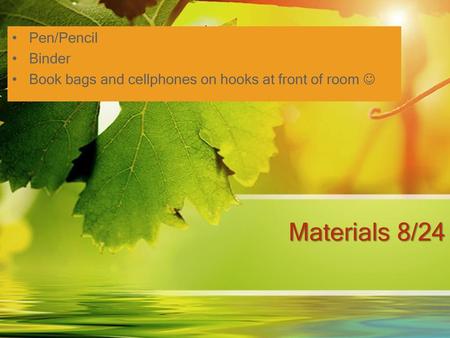 Pen/Pencil Binder Book bags and cellphones on hooks at front of room 