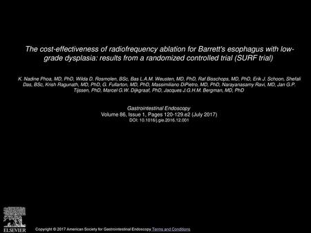 The cost-effectiveness of radiofrequency ablation for Barrett's esophagus with low- grade dysplasia: results from a randomized controlled trial (SURF trial) 