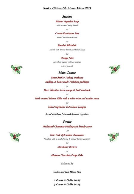 Senior Citizen Christmas Menu 2011