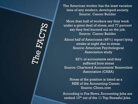 The American worker has the least vacation time of any modern, developed society. Source: Career Builder More than half of workers say they work under.