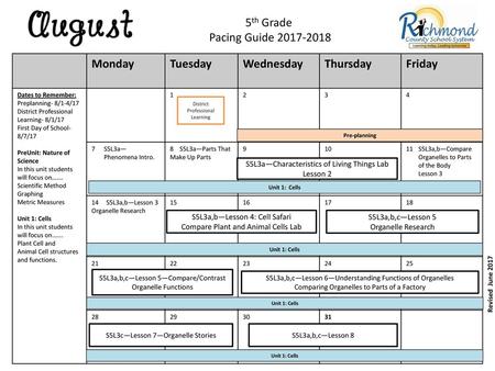 5th Grade Pacing Guide Monday Tuesday Wednesday Thursday