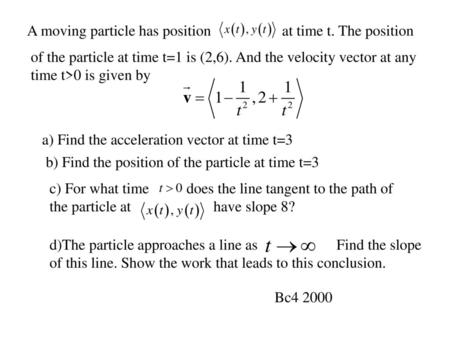 A moving particle has position