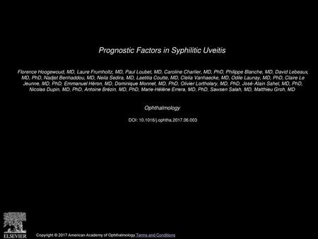 Prognostic Factors in Syphilitic Uveitis