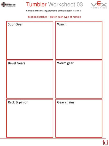 Tumbler Worksheet 03 Spur Gear Winch Bevel Gears Worm gear