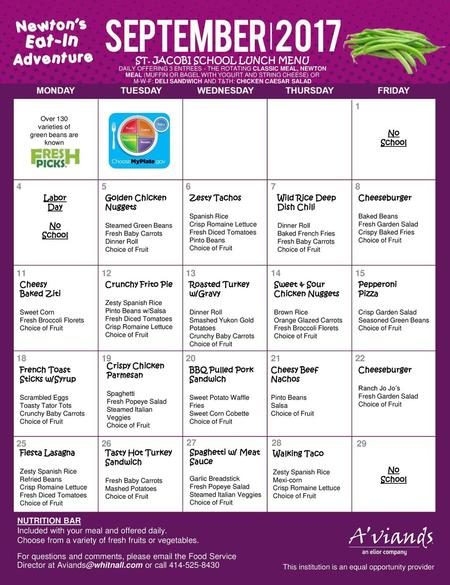 St. Jacobi School lunch menu