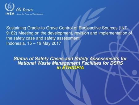 Sustaining Cradle-to-Grave Control of Radioactive Sources (INT-9182) Meeting on the development, revision and implementation of the safety case and safety.