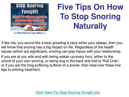 Five Tips On How To Stop Snoring Naturally