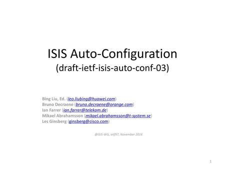 ISIS Auto-Configuration (draft-ietf-isis-auto-conf-03)