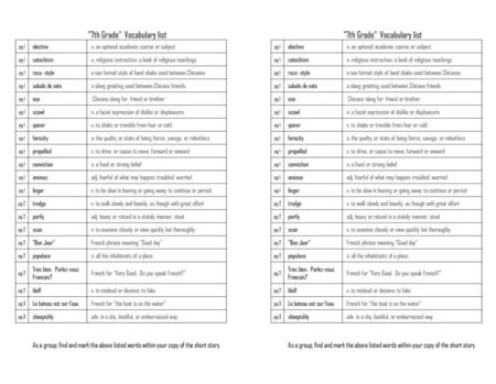 7th Grade Vocabulary list 7th Grade Vocabulary list