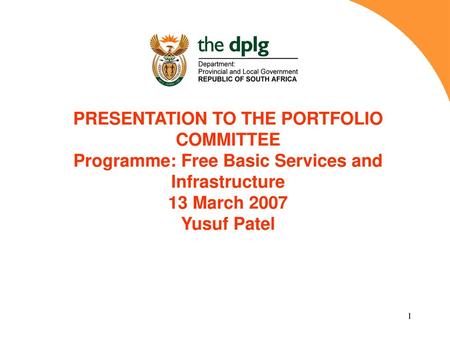 PRESENTATION TO THE PORTFOLIO COMMITTEE