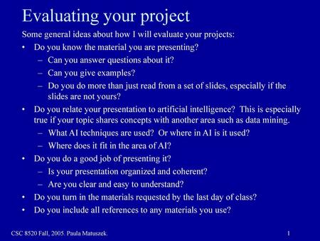 Evaluating your project