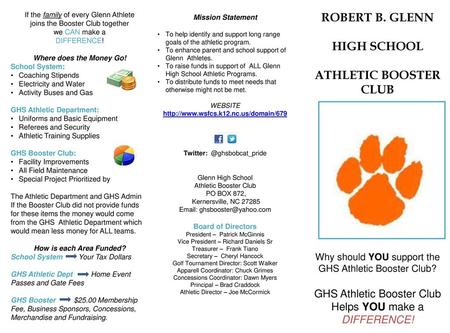 ROBERT B. GLENN HIGH SCHOOL ATHLETIC BOOSTER CLUB