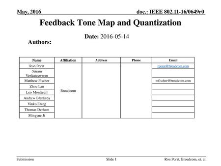 Feedback Tone Map and Quantization