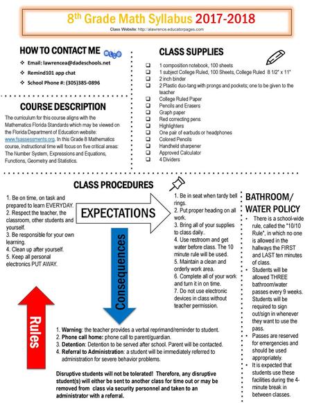 8th Grade Math Syllabus Class Website: