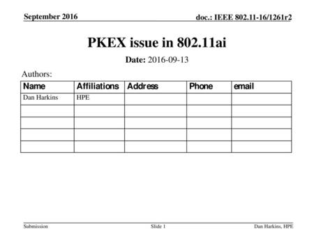 PKEX issue in ai Date: Authors: September 2016