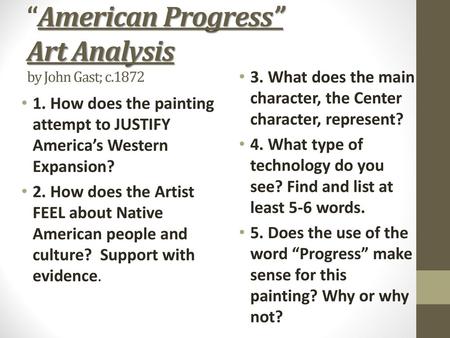 “American Progress” Art Analysis by John Gast; c.1872