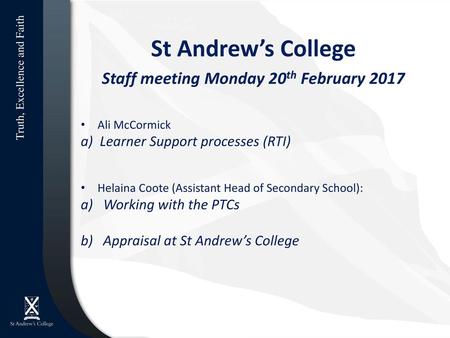 Staff meeting Monday 20th February 2017