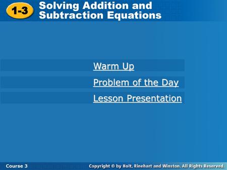 Solving Addition and Subtraction Equations 1-3