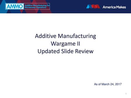 Additive Manufacturing Wargame II Updated Slide Review