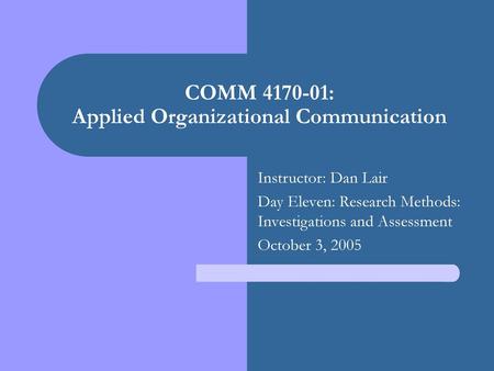 COMM : Applied Organizational Communication