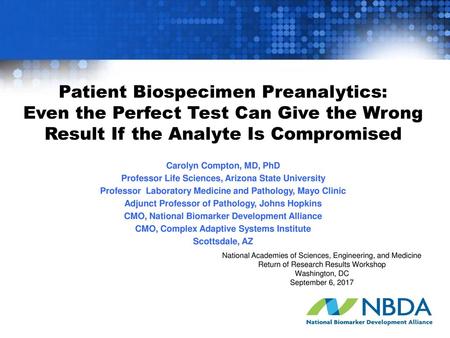 Patient Biospecimen Preanalytics: