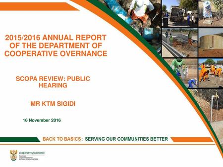 2015/2016 ANNUAL REPORT OF THE DEPARTMENT OF COOPERATIVE OVERNANCE