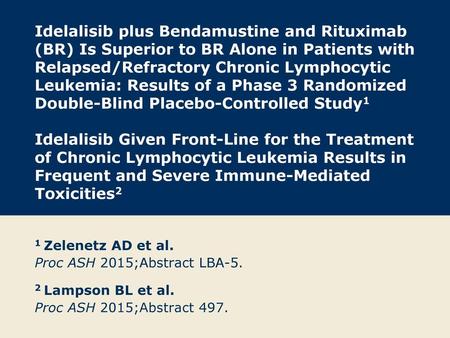 Idelalisib plus Bendamustine and Rituximab (BR) Is Superior to BR Alone in Patients with Relapsed/Refractory Chronic Lymphocytic Leukemia: Results of a.