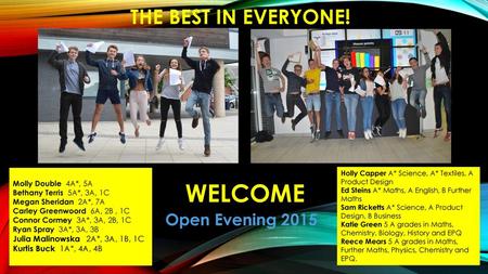 WELCOME The Best in everyone! Open Evening 2015