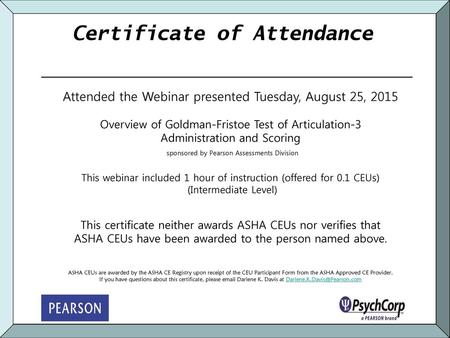 Certificate of Attendance