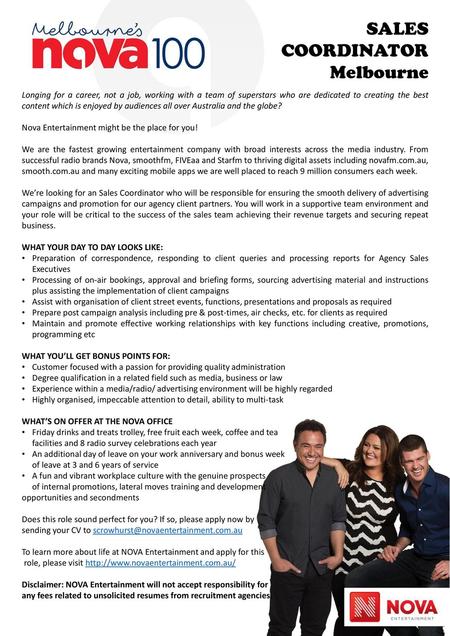 SALES COORDINATOR Melbourne