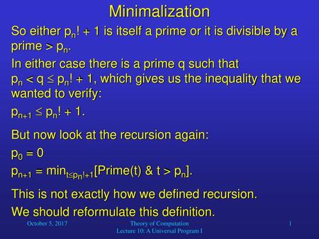 Theory of Computation Lecture 10: A Universal Program I